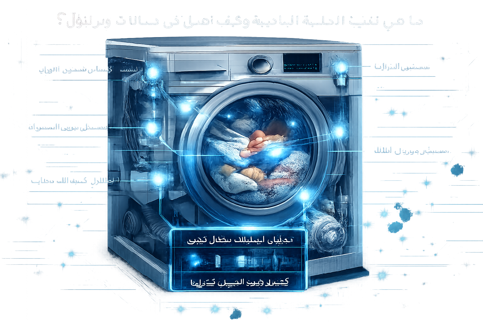 Technical explainer image for 'ما هي تقنية 6th Sense وكيف تعمل في غسالات ويرلبول؟' section: Cutaway diagram of a Whirlpool