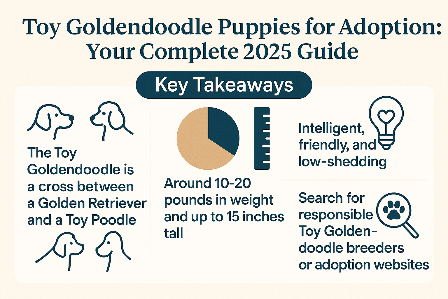 Professional landscape infographic (1536x1024) for article "Toy Goldendoodle Puppies for Adoption: Your Complete 2025 Guide", section: "Key