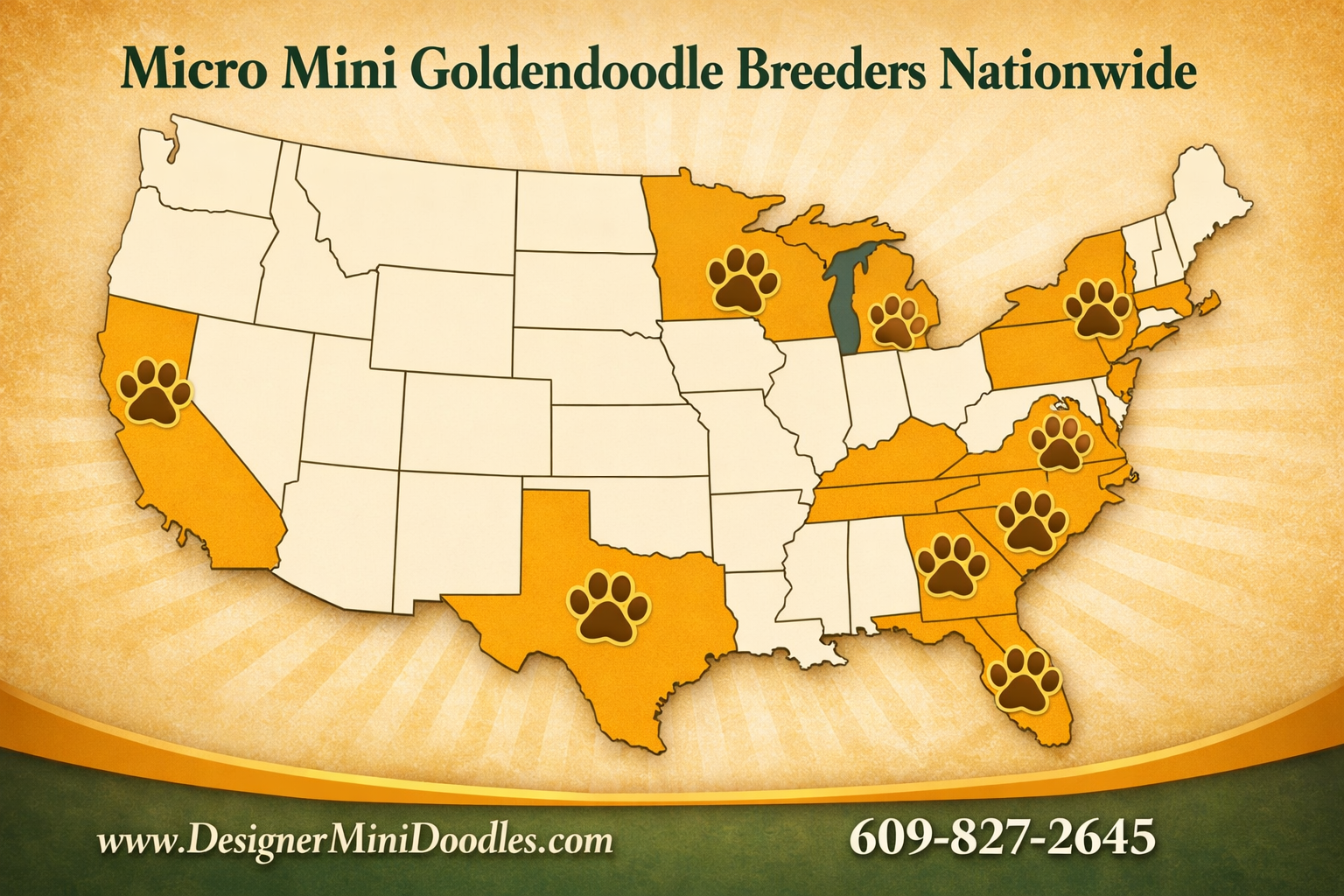 () US map graphic highlighting multiple states including Florida, Texas, Georgia, New York, California, Michigan, Tennessee,