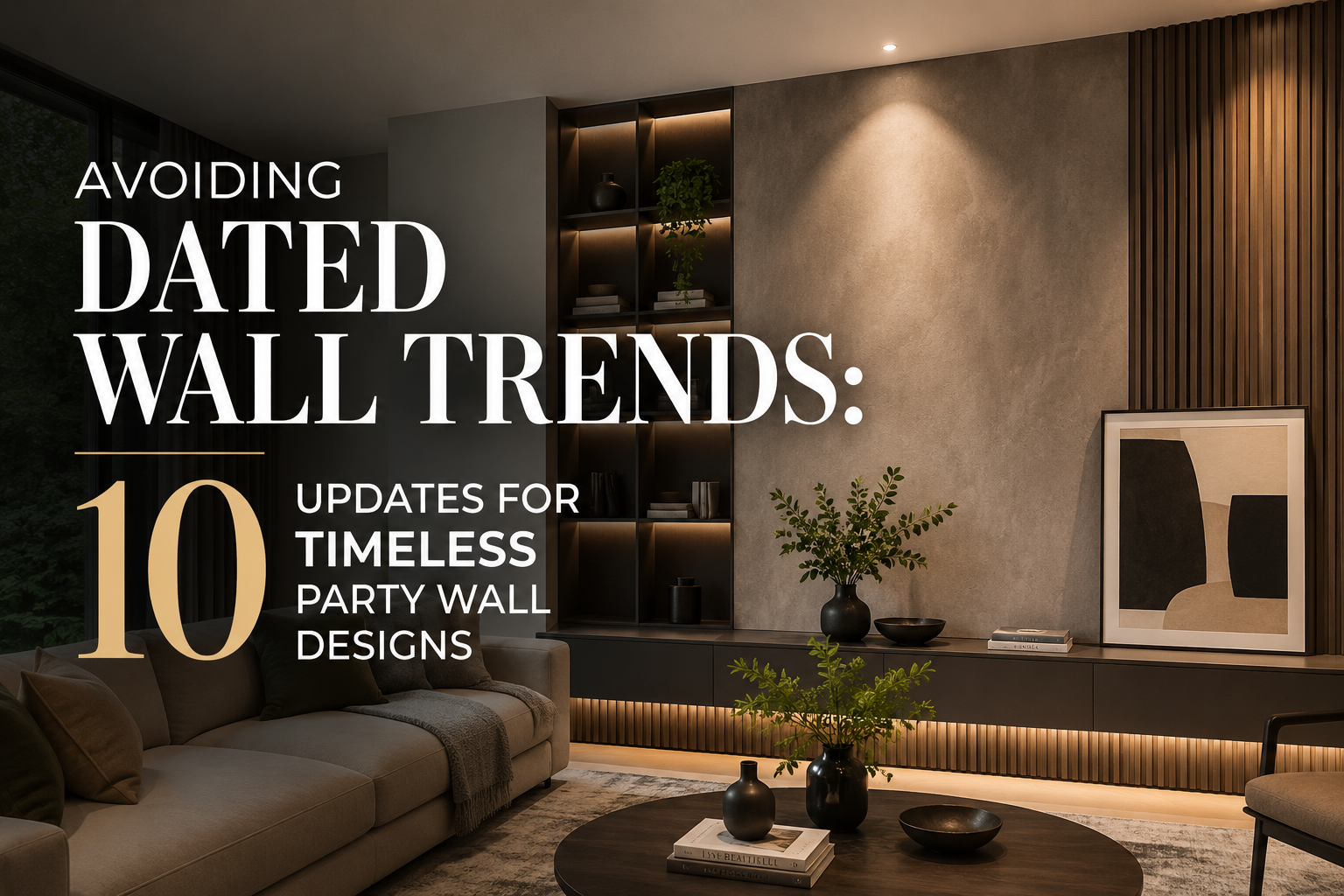 Professional landscape hero image () with : "Avoiding Dated Wall Trends: 10 Updates for Timeless Party Wall Designs". Modern