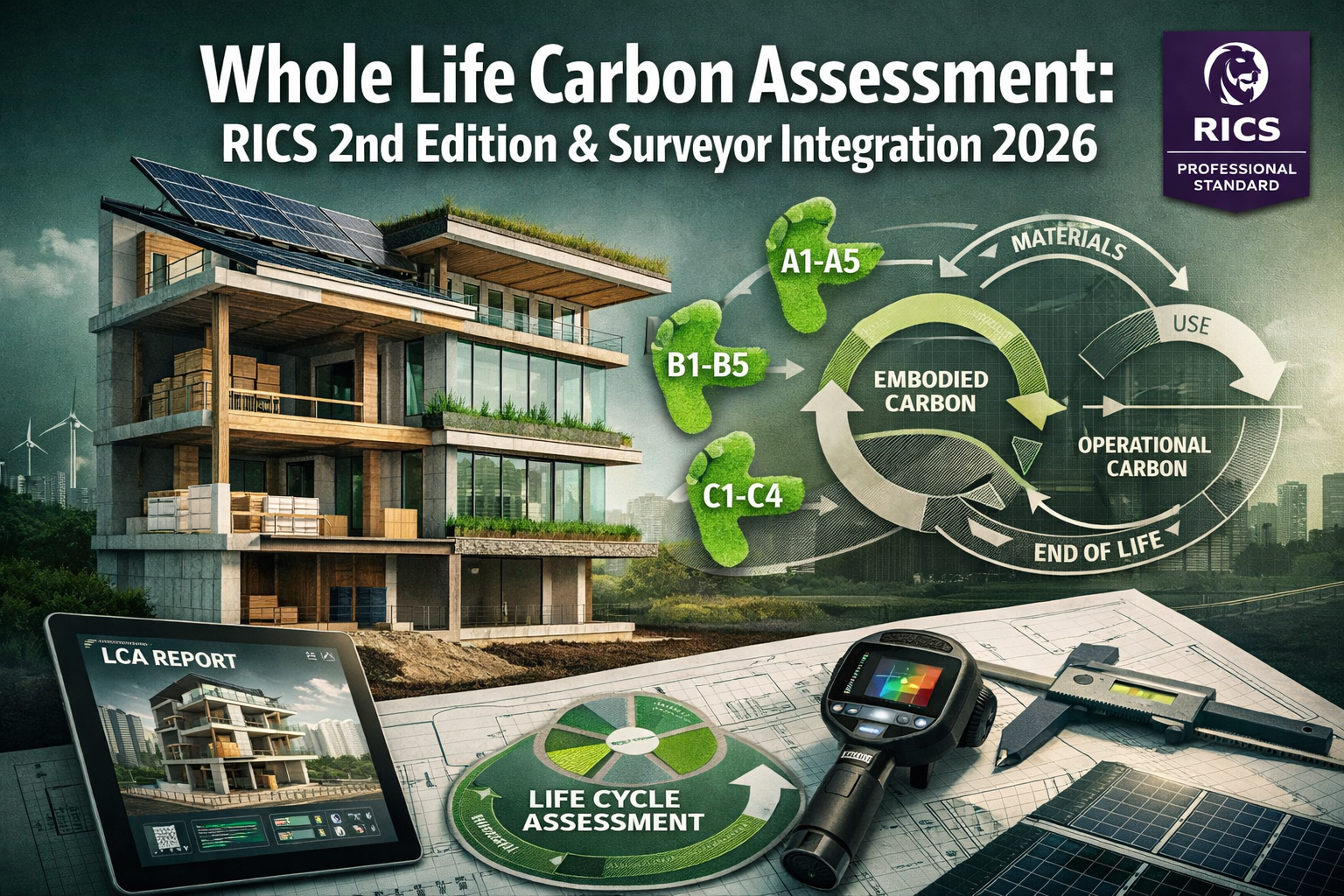 Professional () hero image featuring 'Whole Life Carbon Assessment: RICS 2nd Edition & Surveyor Integration 2026' in extra