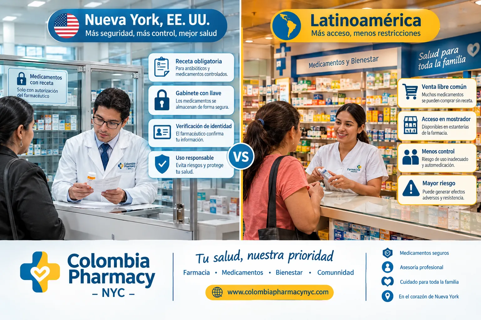 Diferencias entre las leyes de farmacia en Nueva York y Latinoamérica