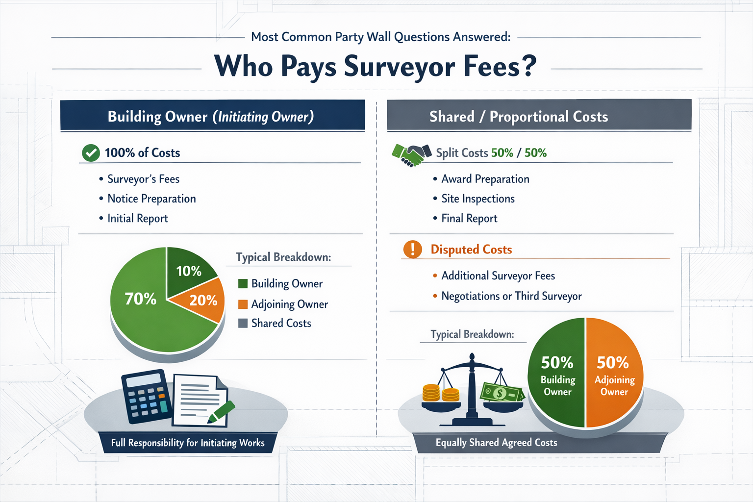 Section 3 (Most Common Party Wall Questions Answered: Who Pays Surveyor Fees): Detailed financial flowchart infographic