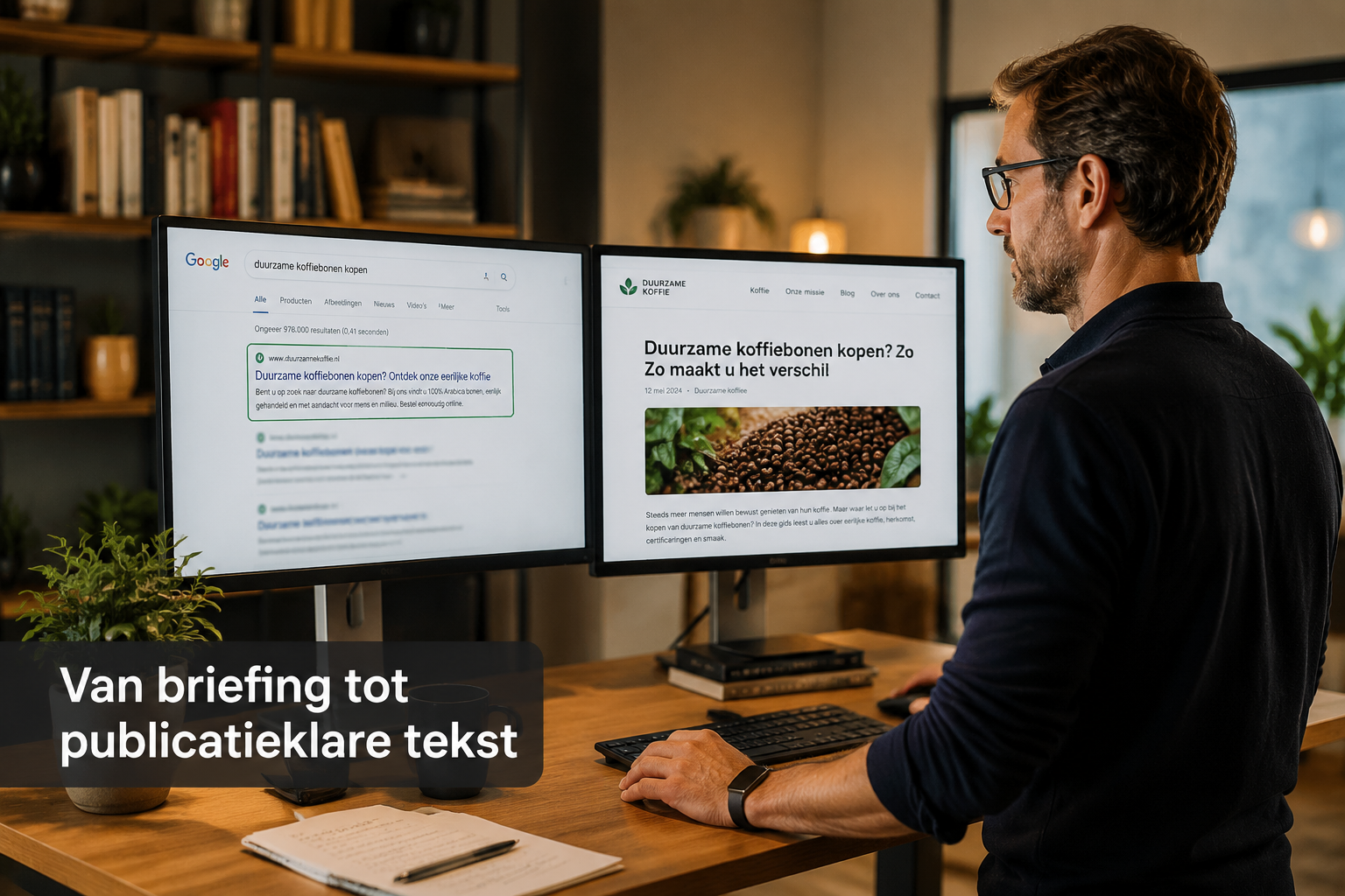 Professionele tekstschrijver met Google-ranking op scherm
