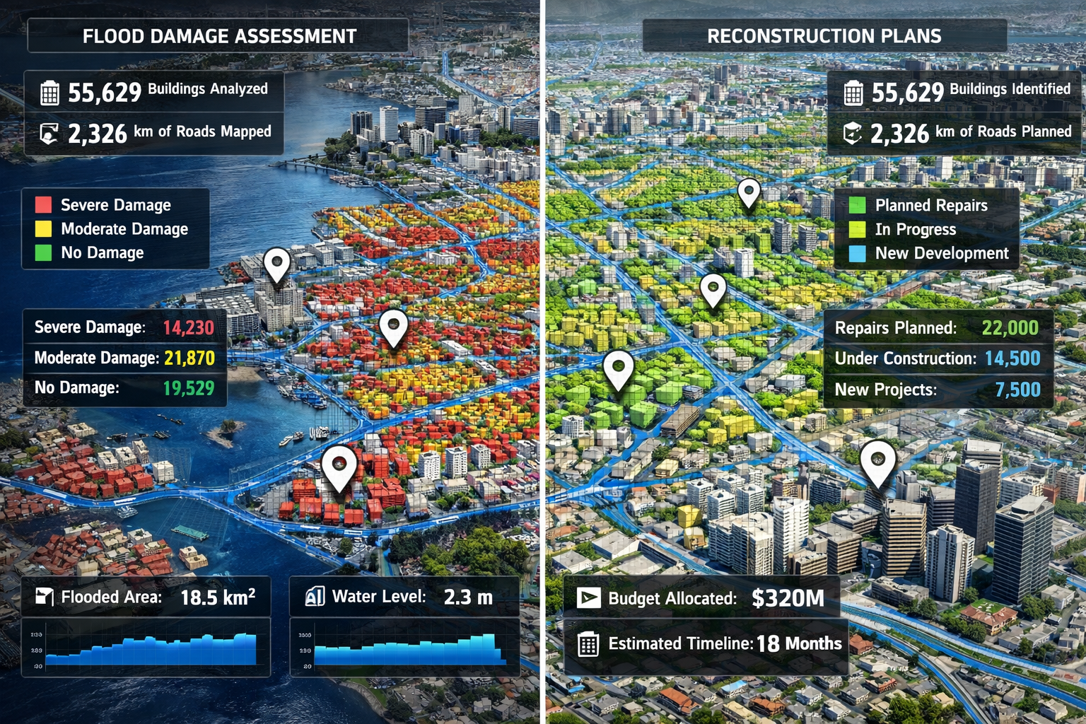 Detailed () image showing comprehensive infrastructure mapping visualization with digital on Porto Alegre city map,