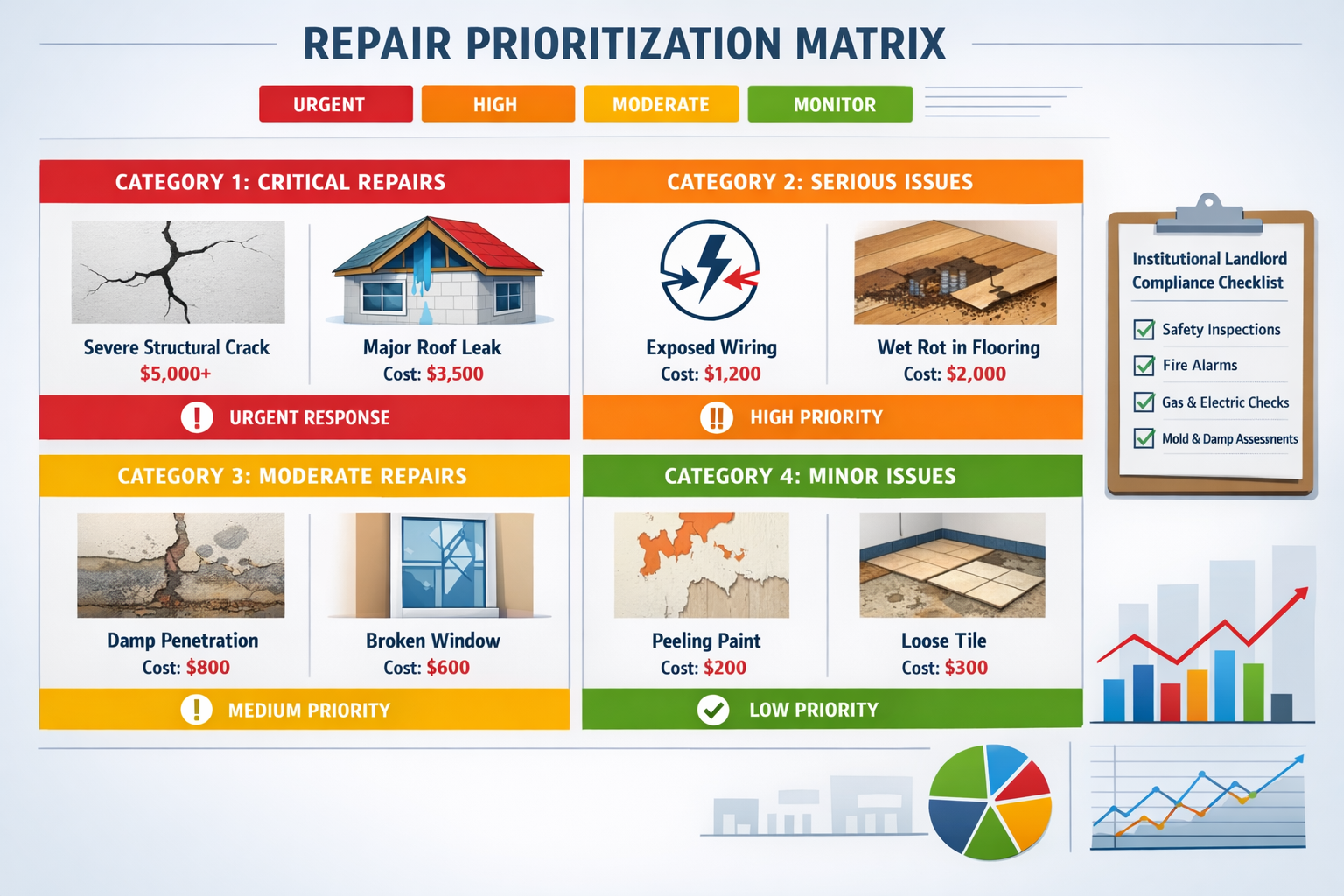 () infographic-style image displaying repair prioritization matrix with four quadrants labeled Category 1 through 4, each