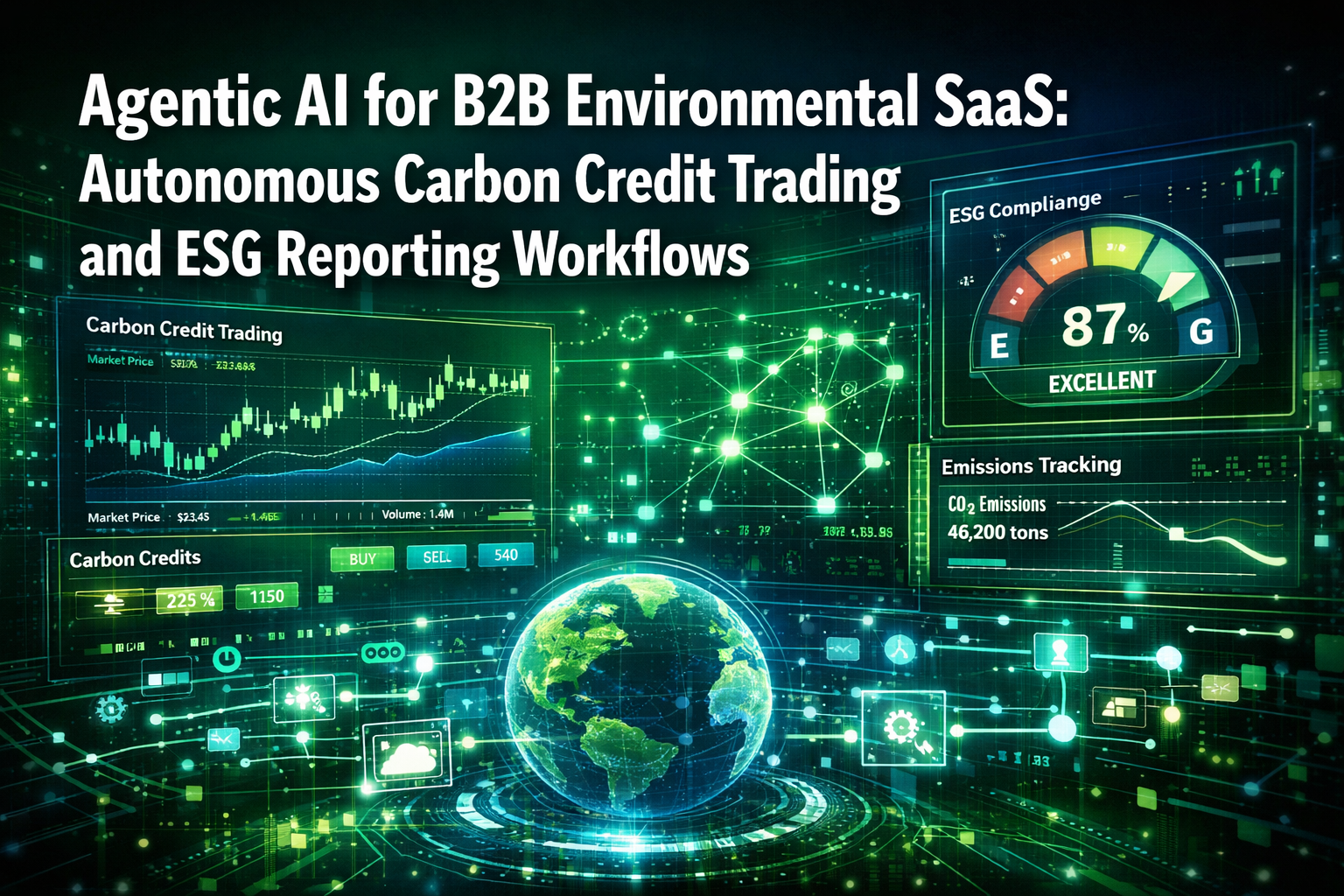 Professional () hero image featuring 'Agentic AI for B2B Environmental SaaS: Autonomous Carbon Credit Trading and ESG