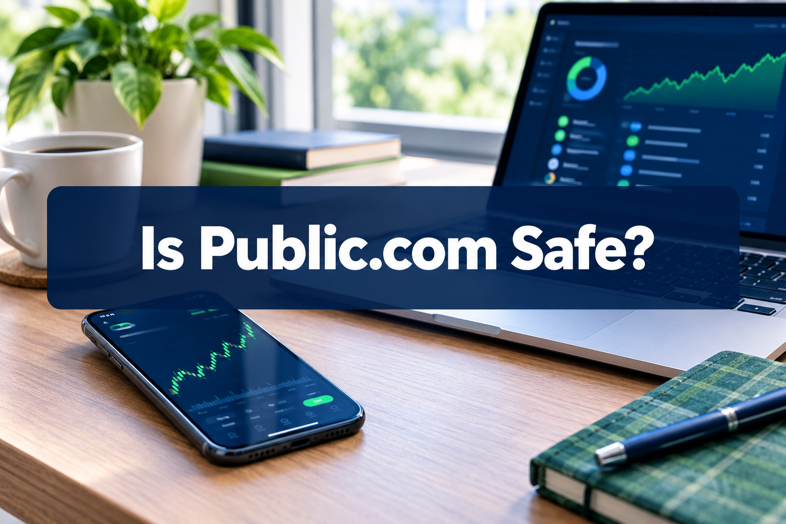 Professional () hero image with SHORT (≤42 chars): 'Is Public.com Safe?', white on a dark navy semi-transparent panel,