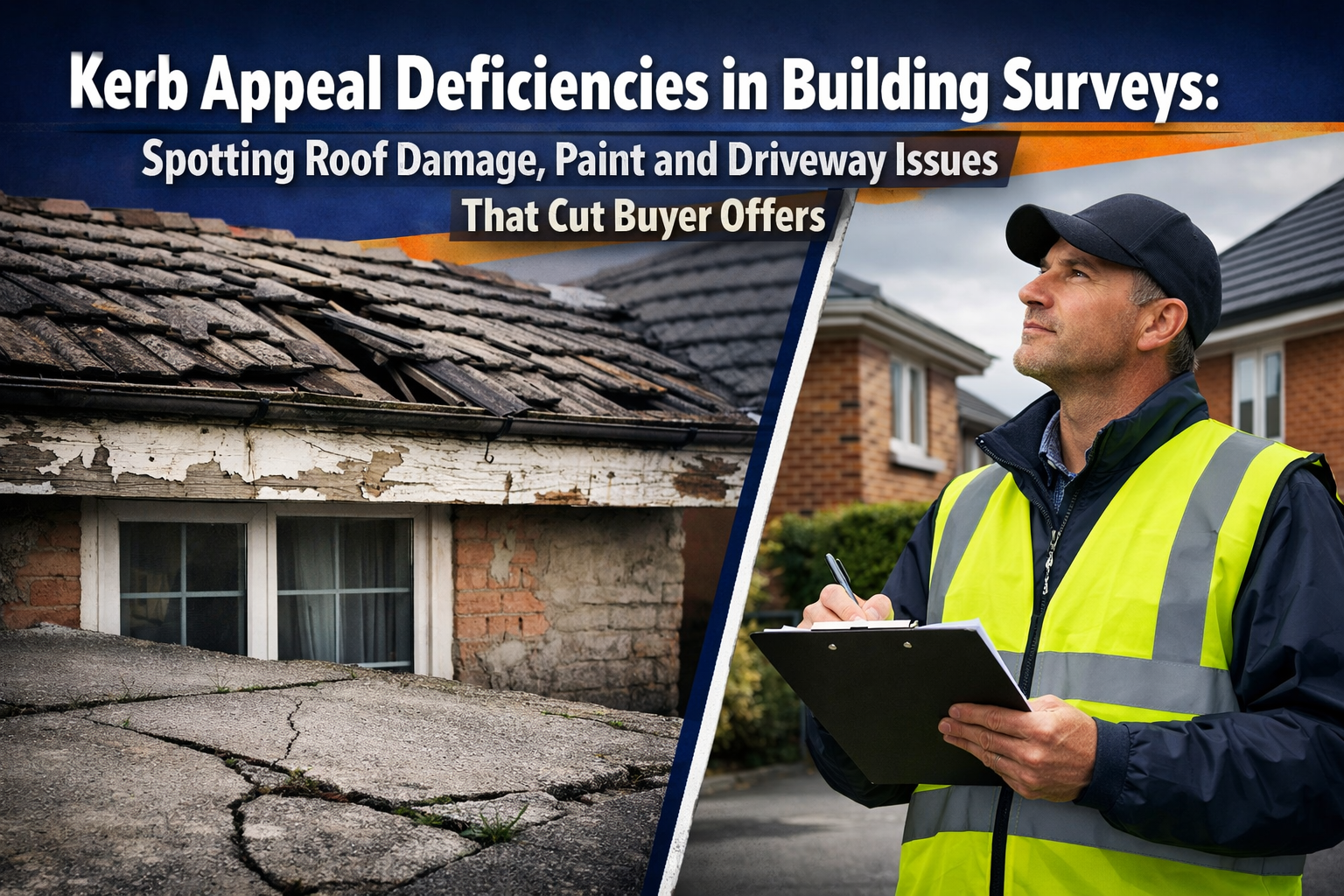 Professional () hero image with 'Kerb Appeal Deficiencies in Building Surveys: Spotting Roof Damage, Paint and Driveway