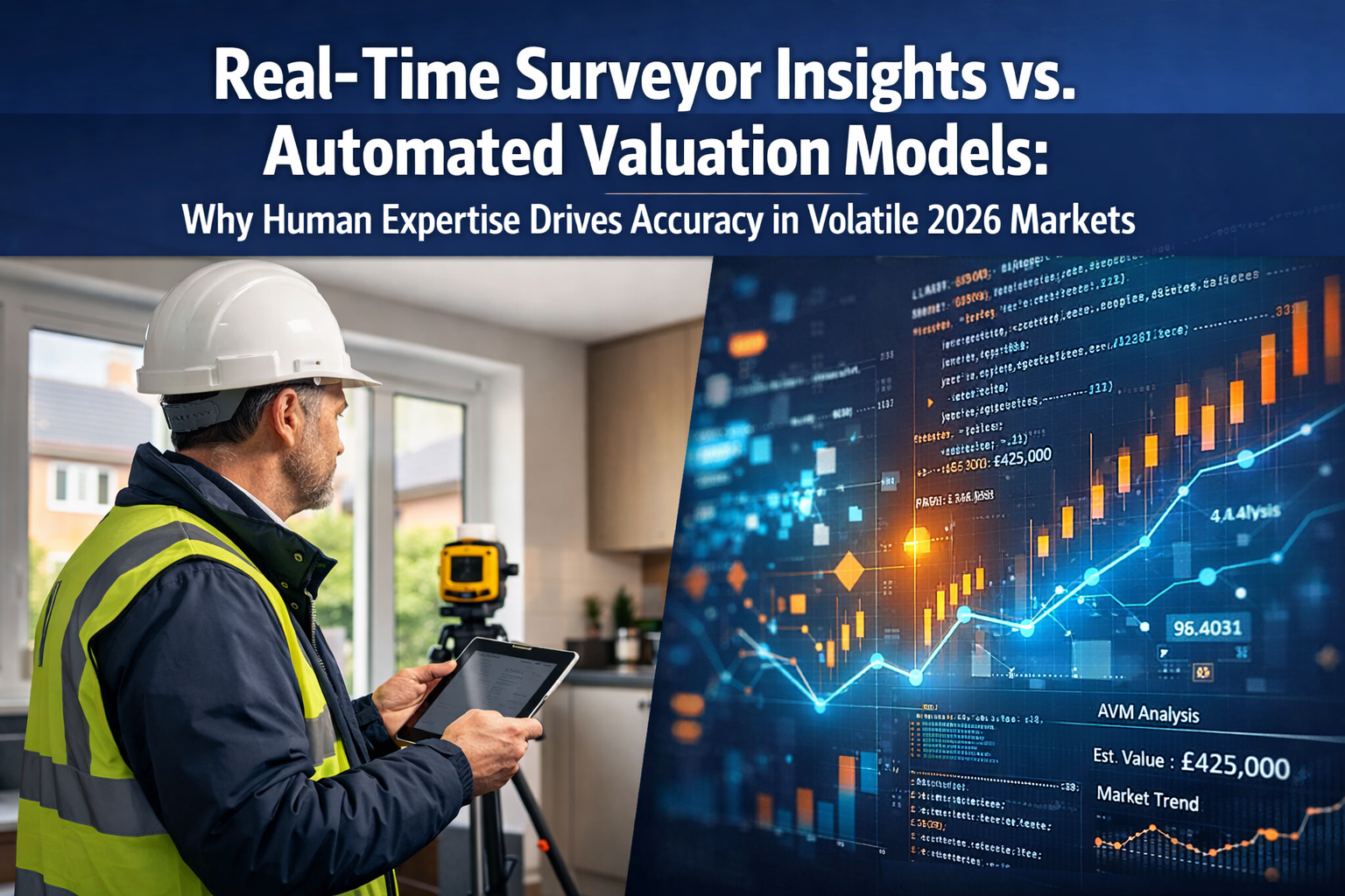 Professional () hero image with 'Real-Time Surveyor Insights vs. Automated Valuation Models: Why Human Expertise Drives