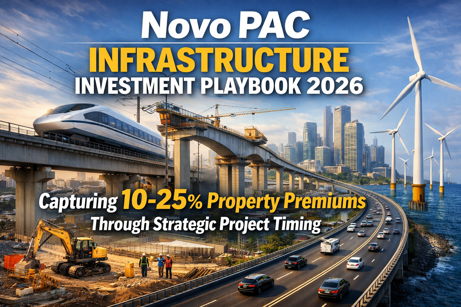 Professional landscape hero image () with : "Novo PAC Infrastructure Investment Playbook 2026: Capturing 10-25% Property