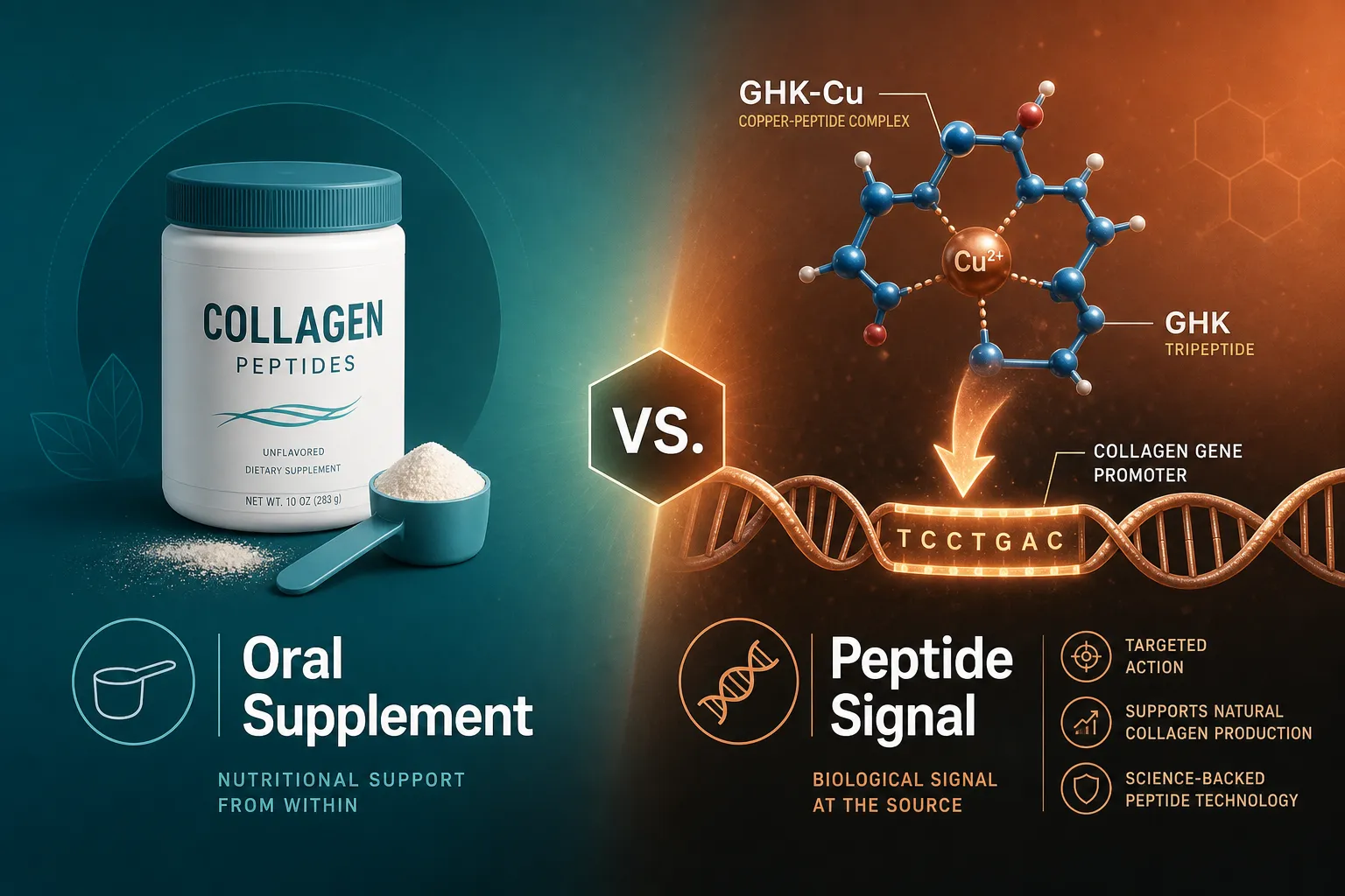 GHK-Cu Versus Oral Collagen Supplements: A Mechanistic Comparison