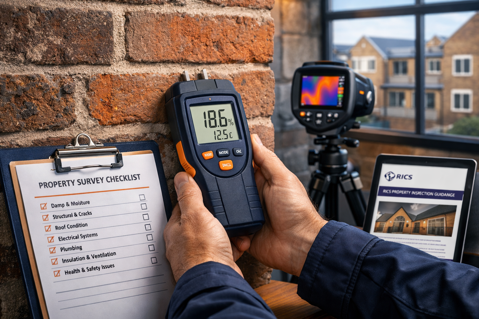 Detailed () image showing professional chartered surveyor conducting comprehensive building inspection of buy-to-let