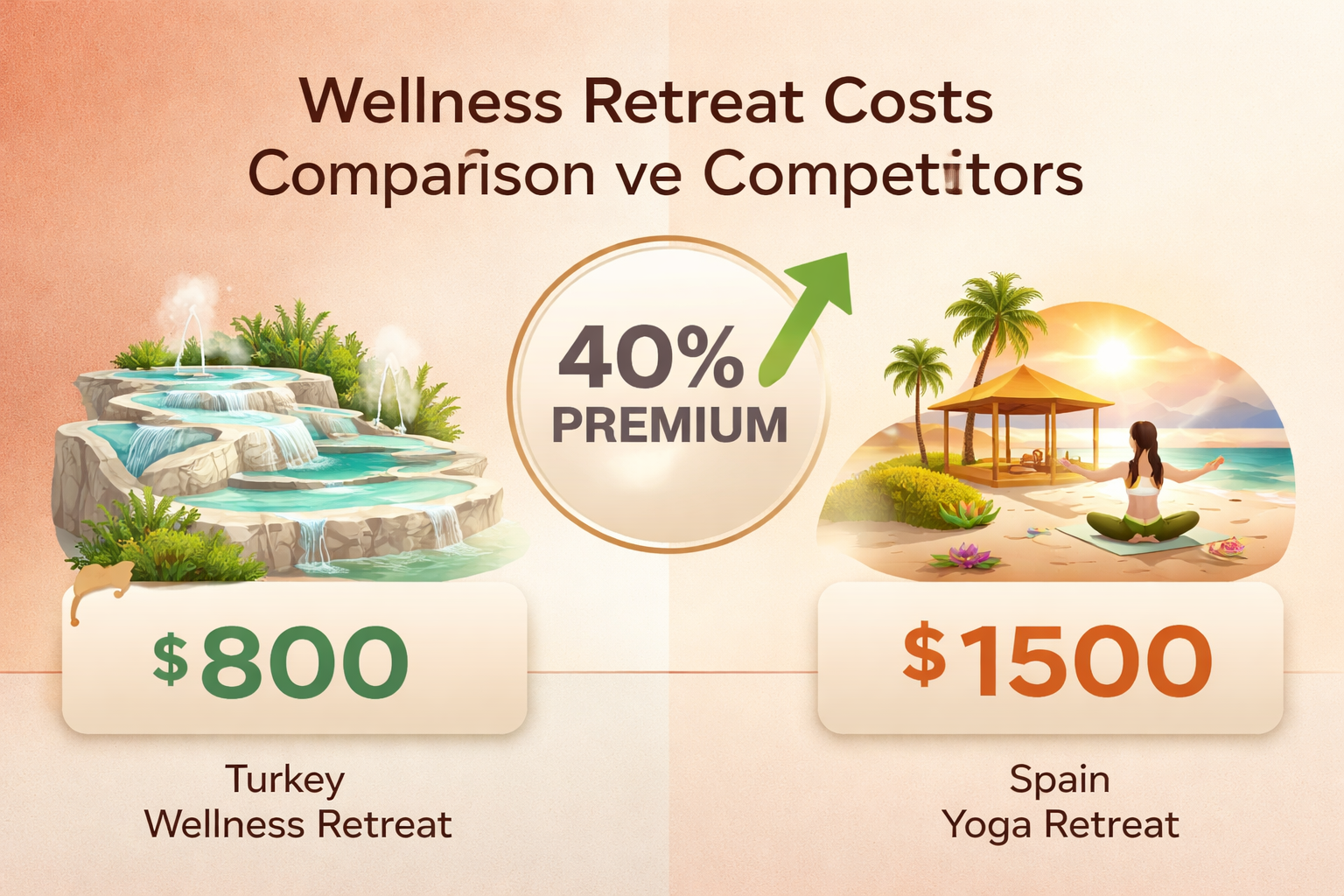 () clean infographic-style editorial image showing a comparison table visual: Turkey wellness retreat value vs competitors.