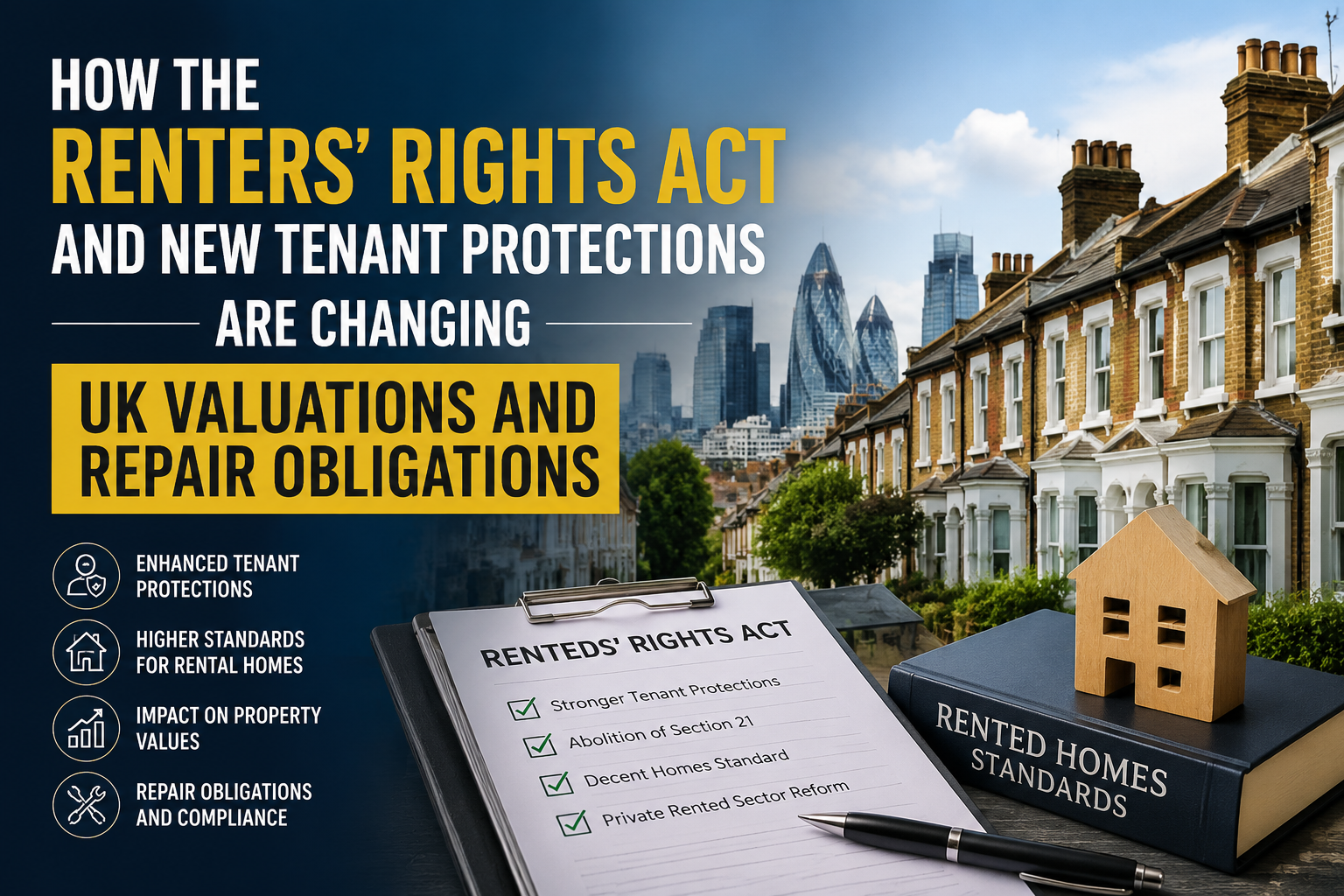 Professional landscape hero image () with : "How the Renters' Rights Act and New Tenant Protections Are Changing UK