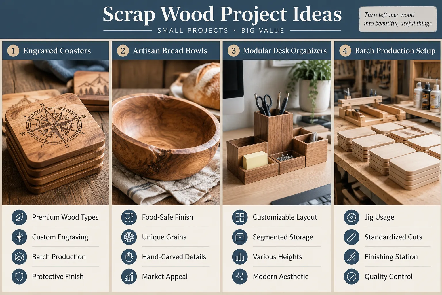 Identifying Profitable Scrap-Wood Projects That Sell: Coasters, Bread Bowls, and Desk Organizers