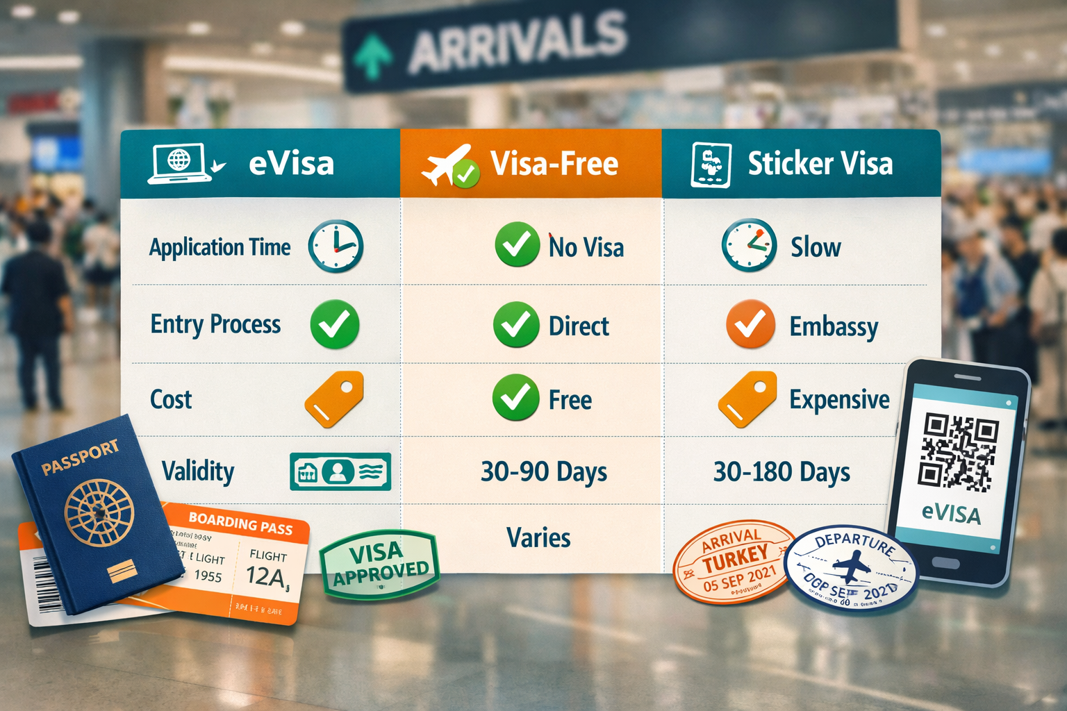 () infographic-style editorial image showing a colorful comparison table floating over a blurred background of Istanbul