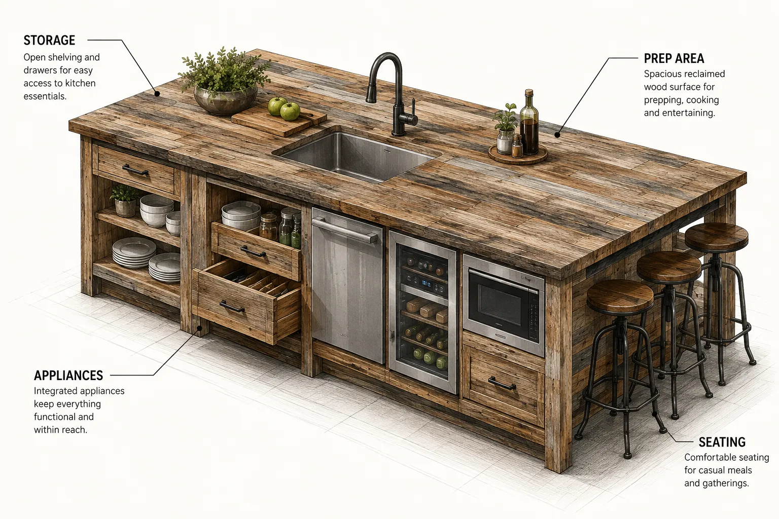 Building Functional Centerpieces: Reclaimed Wood Kitchen Islands