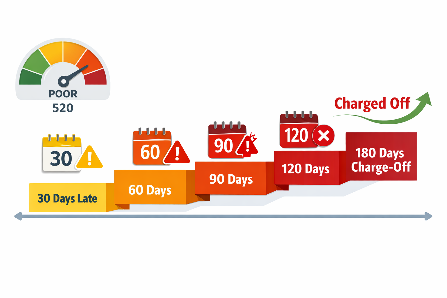 For Cover IMAGE only (3:2) Concept: Credit report page with “Charged Off” highlighted in red and a recovery arrow rising upward beside it. D