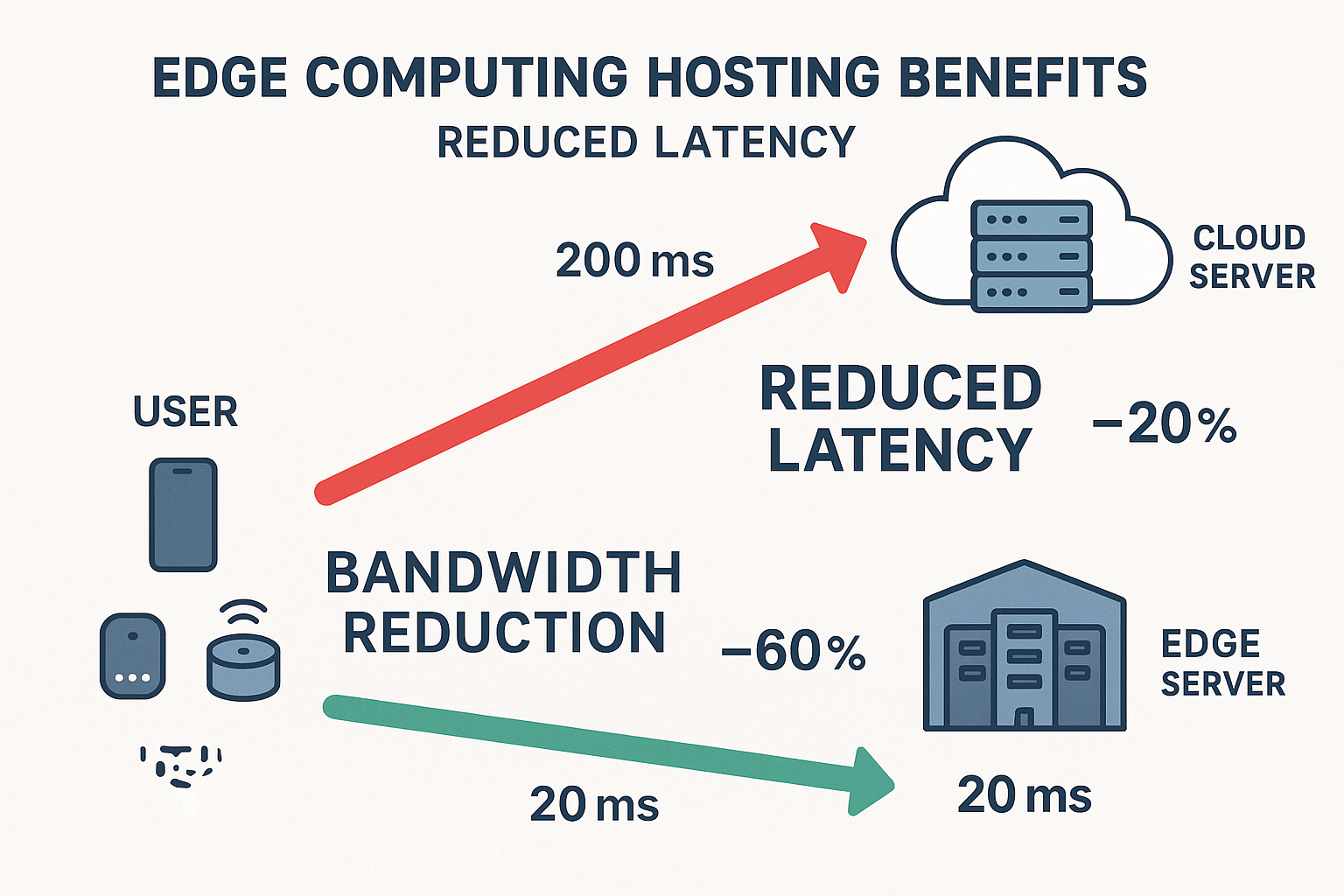 An infographic illustrating the journey of data in traditional cloud vs. edge computing, showing a long red arrow from user to distant cloud
