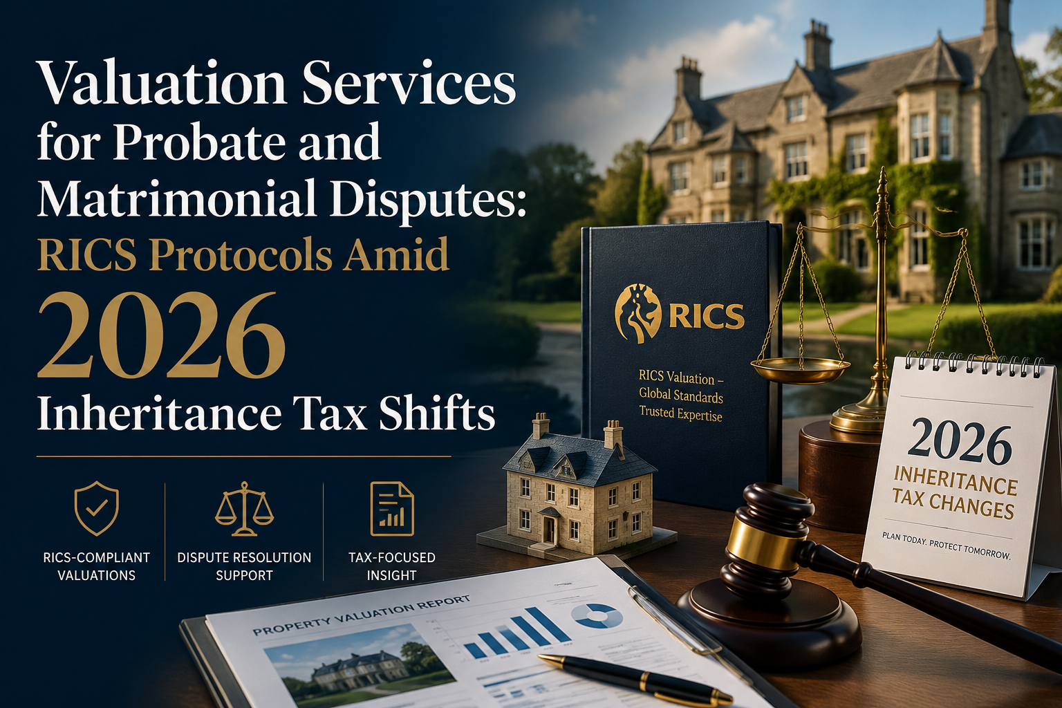 Professional landscape hero image () with : "Valuation Services for Probate and Matrimonial Disputes: RICS Protocols Amid