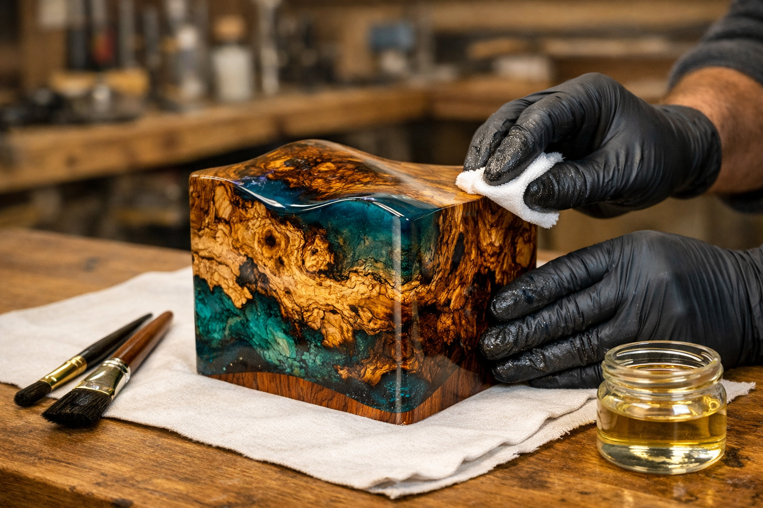 A sophisticated, focusing on a finished, high-value piece of unique wood. A meticulously crafted small furniture accent or