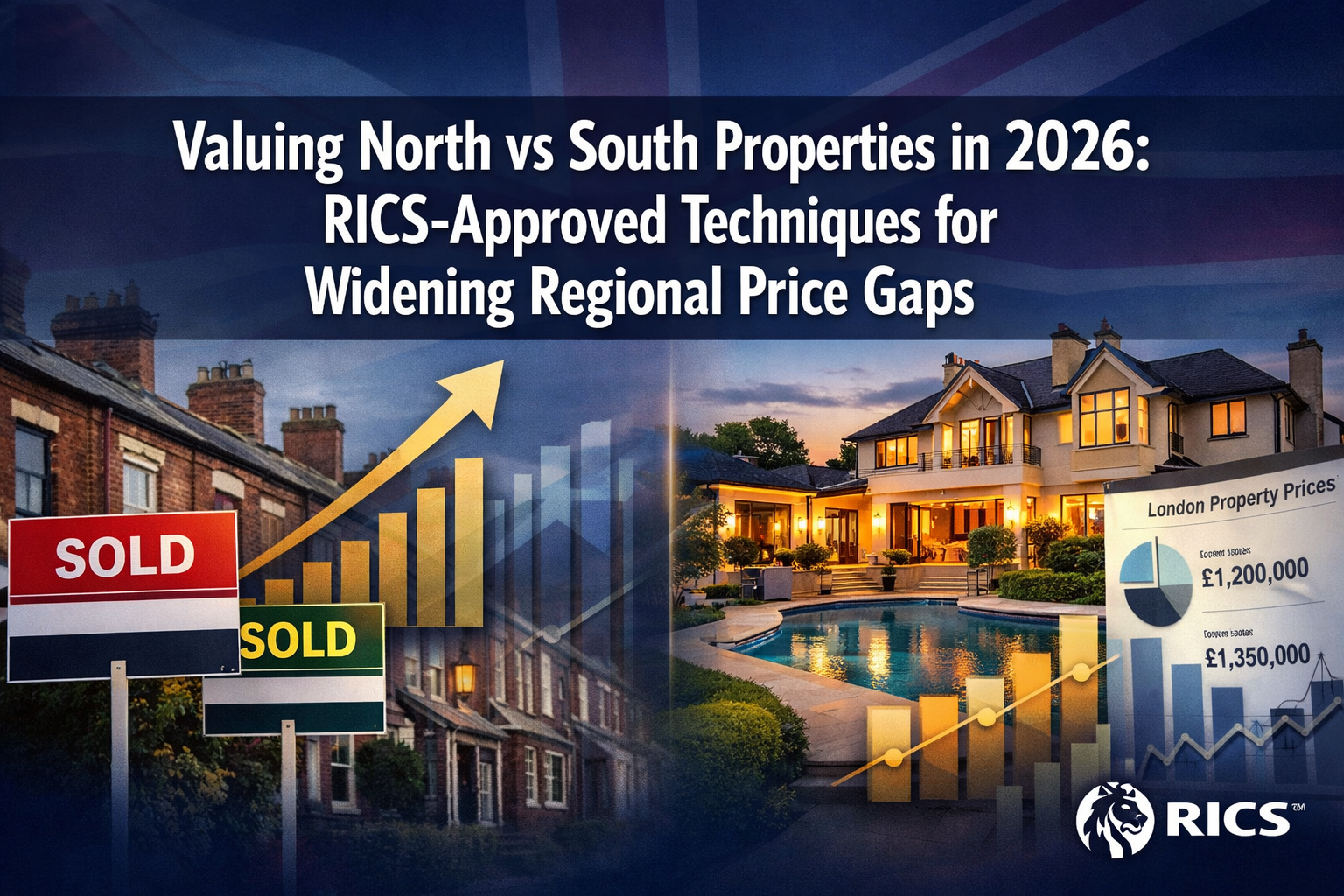Professional () hero image with 'Valuing North vs South Properties in 2026: RICS-Approved Techniques for Widening Regional
