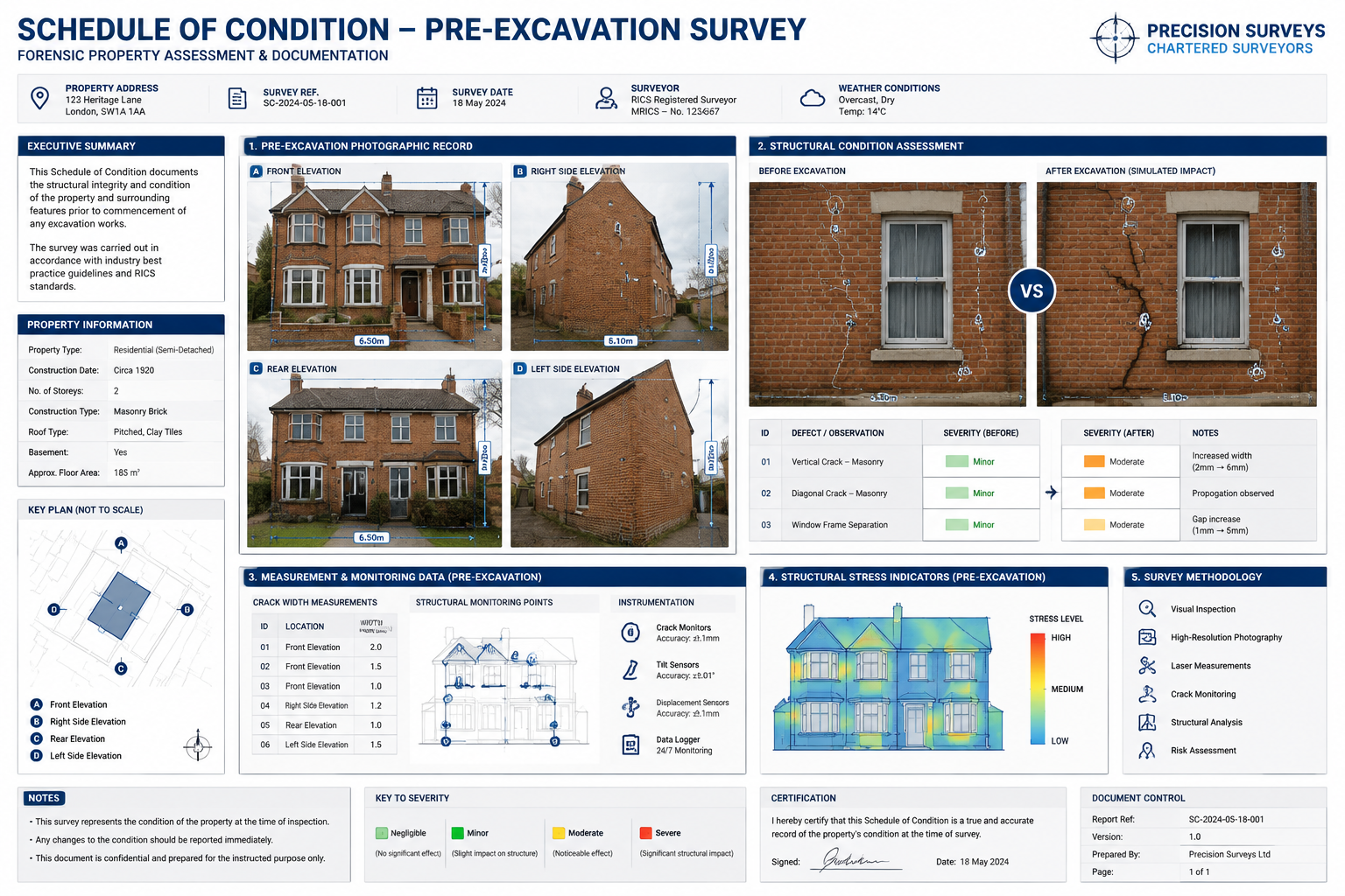 Comprehensive surveyor's Schedule of Condition visualization, displaying multi-layered forensic property assessment graphic,