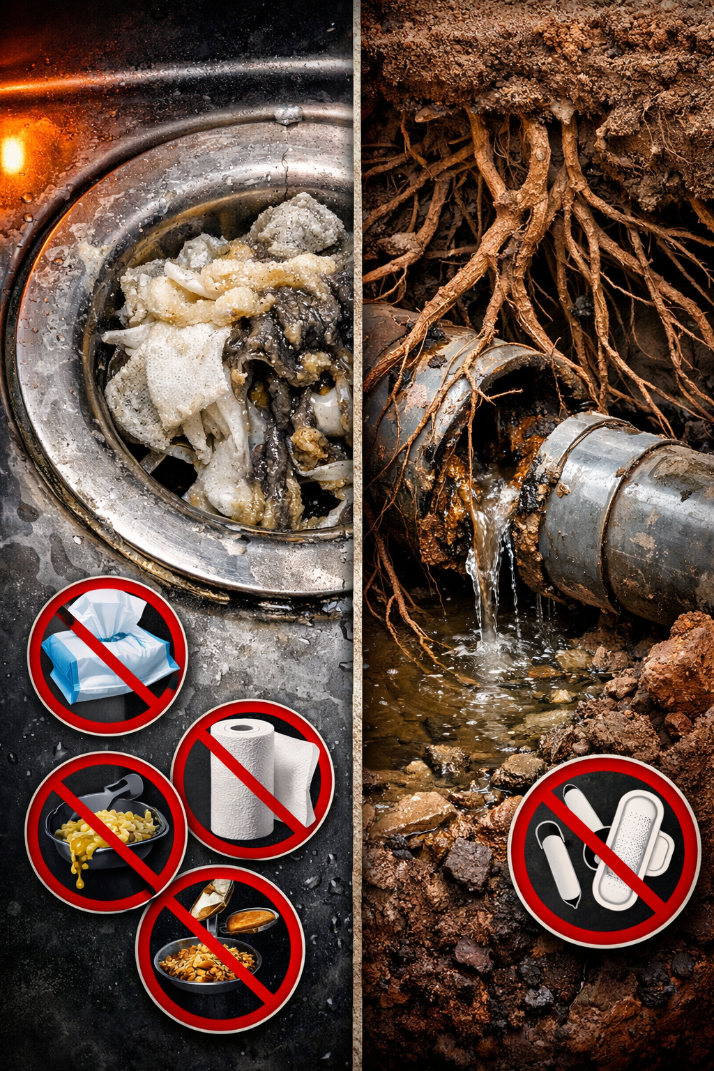 Portrait/Pinterest format () close-up photorealistic image of a residential bathroom sink drain with visible buildup of