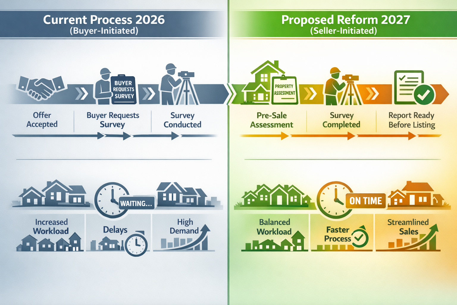 () detailed infographic illustration showing the transformation of property survey workflow from current 2026