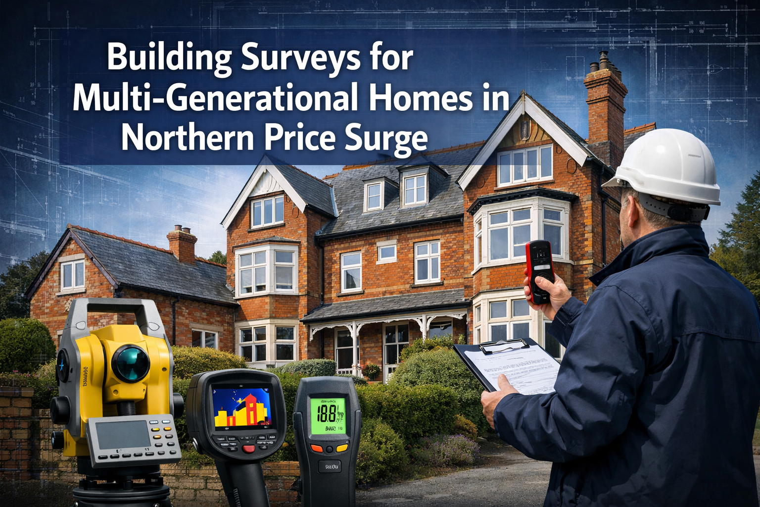 Professional () hero image with 'Building Surveys for Multi-Generational Homes in Northern Price Surge' in extra large white