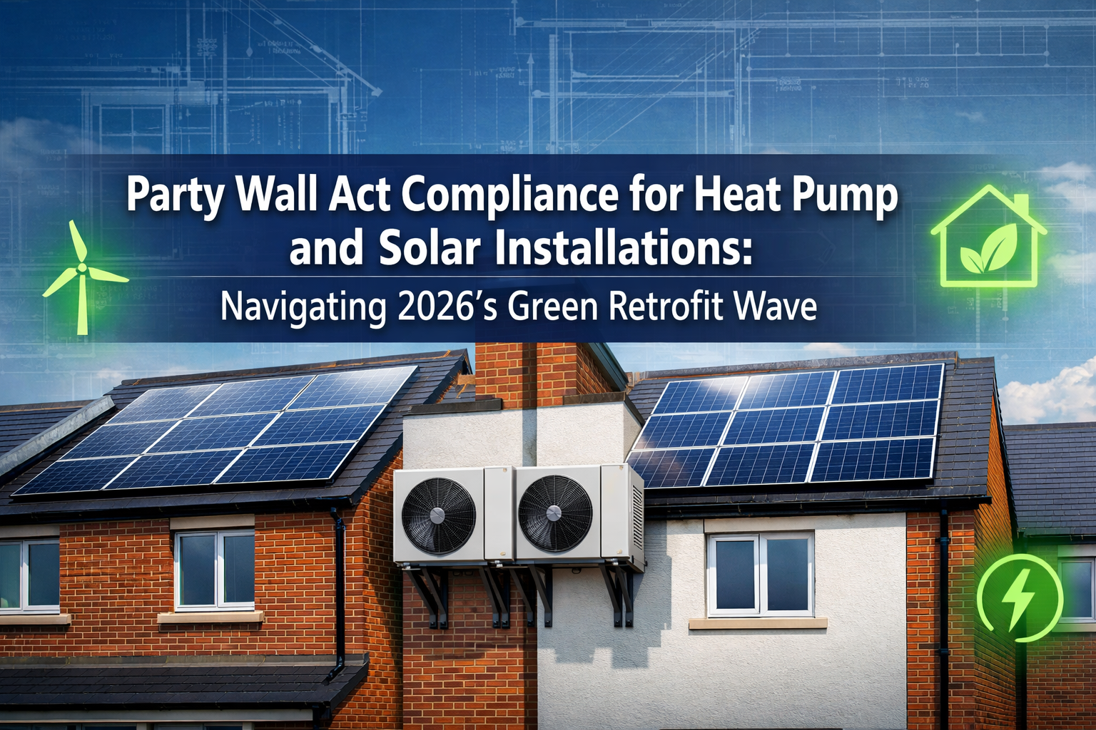 Professional () hero image with 'Party Wall Act Compliance for Heat Pump and Solar Installations: Navigating 2026's Green