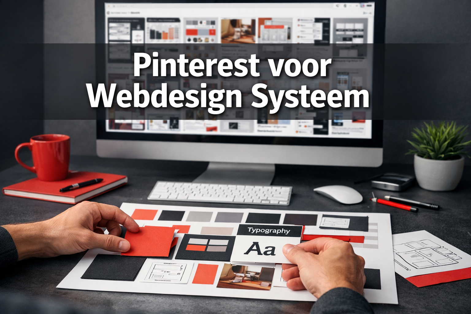 Hoe Pinterest Gebruiken voor Webdesign Systeem: De Complete Gids voor 2026 1 Professional landscape hero image (1536x1024) featuring bold text overlay 'Pinterest voor Webdesign Systeem' in extra large 72pt white sans-