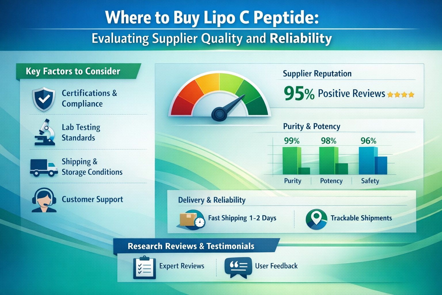 Professional landscape infographic (1536x1024) for article "Buy Lipo C Peptide: The Complete 2026 Guide for Researchers and Wellness Profess