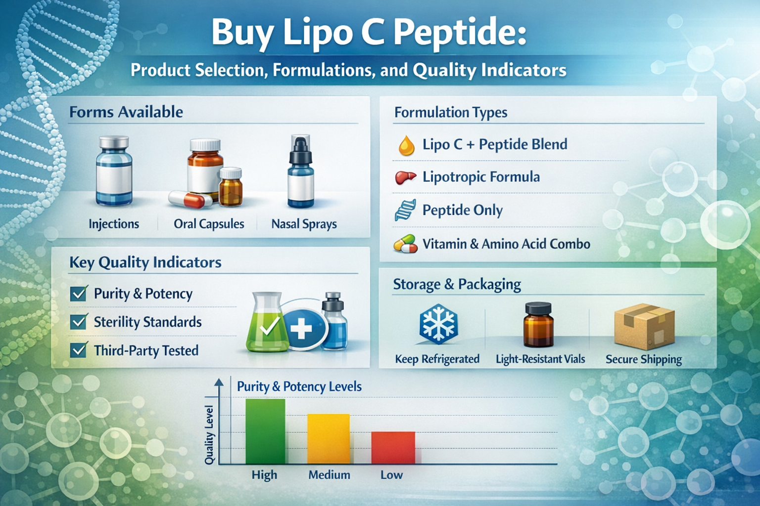 Professional landscape infographic (1536x1024) for article "Buy Lipo C Peptide: The Complete 2026 Guide for Researchers and Wellness Profess