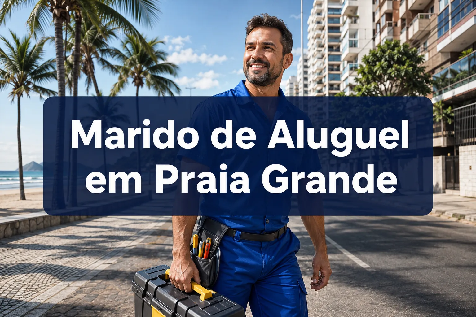 Professional () hero image with (≤42 chars): 'Marido de Aluguel em Praia Grande', white on a deep navy semi-transparent