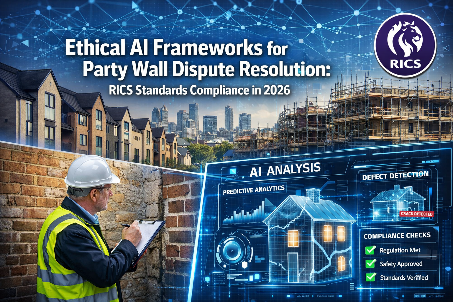 Professional () editorial hero image with 'Ethical AI Frameworks for Party Wall Dispute Resolution: RICS Standards