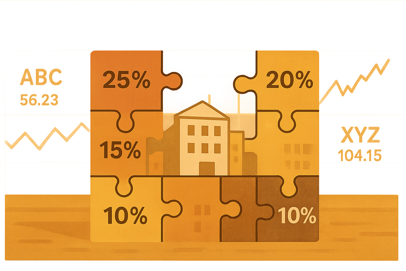 Equity Financing section graphical representation showing a puzzle map where investor ownership stakes create complete corporate landscape. 