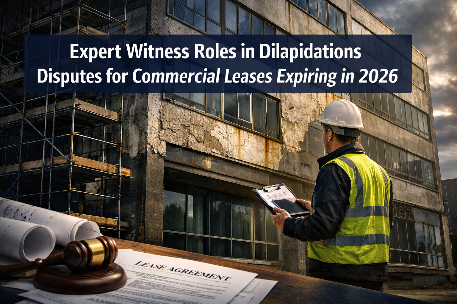 Professional () hero image with 'Expert Witness Roles in Dilapidations Disputes for Commercial Leases Expiring in 2026' in