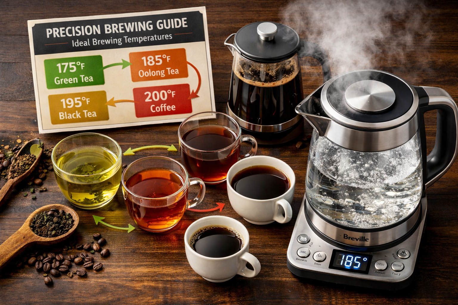 Professional editorial image focused on brewing performance and temperature control for the Breville Smart Crystal Luxe