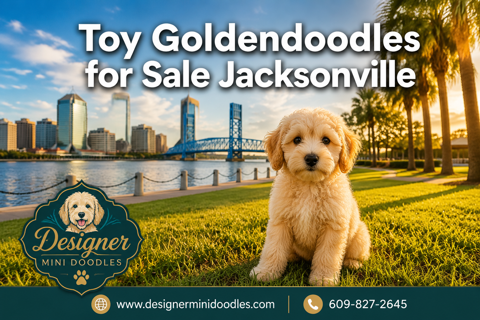 Professional () hero image featuring 'Toy Goldendoodles for Sale Jacksonville' in extra large white with dark effect,