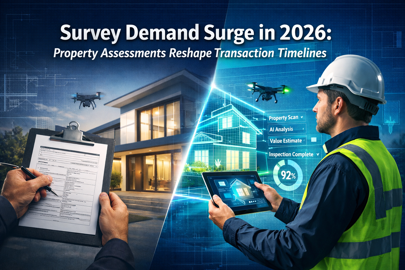 Professional () hero image featuring 'Survey Demand Surge in 2026: Property Assessments Reshape Transaction Timelines' in