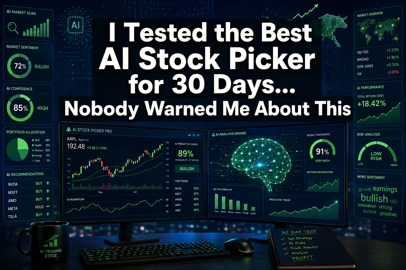 Professional () hero image with : 'I Tested the Best AI Stock Picker for 30 Days...Nobody Warned Me About This' in extra