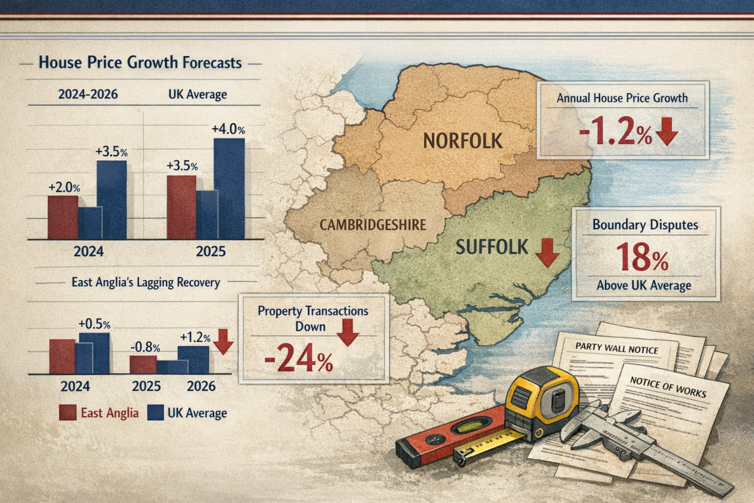 () detailed infographic illustration showing East Anglia regional map highlighting Norfolk, Suffolk, and Cambridgeshire