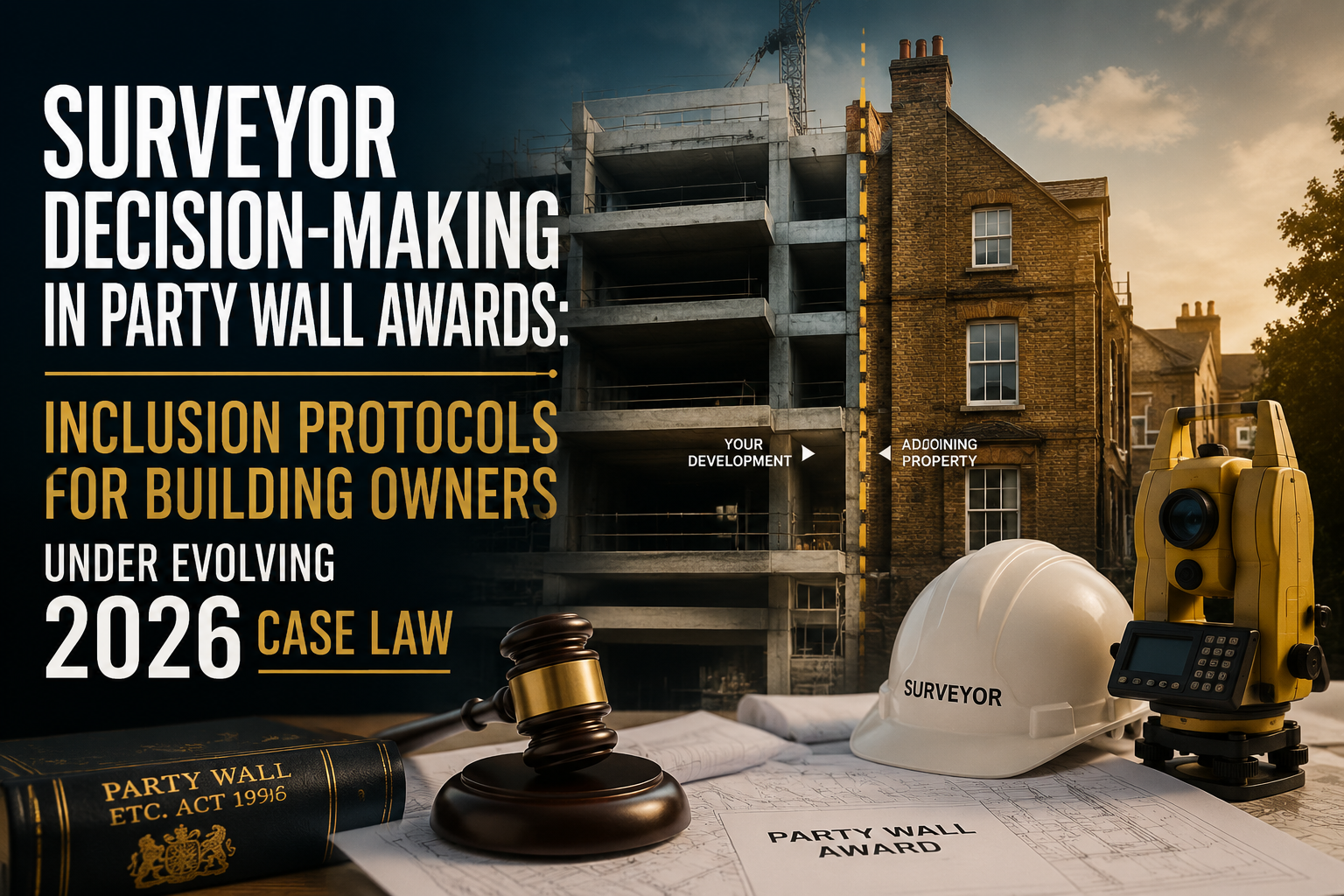 Professional landscape hero image () with : "Surveyor Decision-Making in Party Wall Awards: Inclusion Protocols for Building