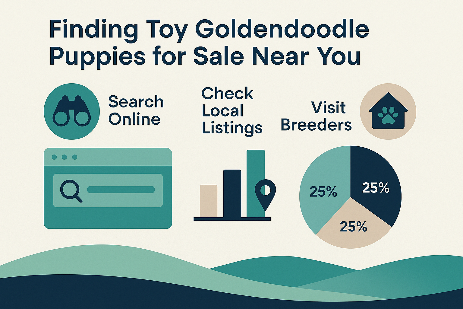 Professional landscape infographic (1536x1024) for article "Goldendoodle Puppies for Sale: Your Complete 2025 Guide to Finding Your Perfect