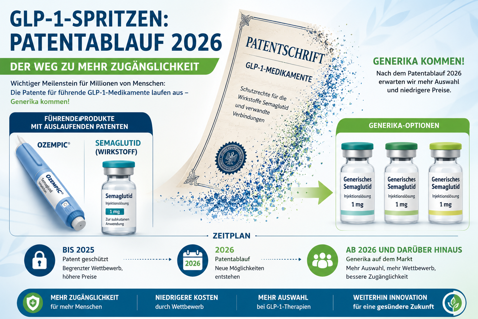 Infografik Patentablauf Ozempic Semaglutid Generika 2026 Deutschland