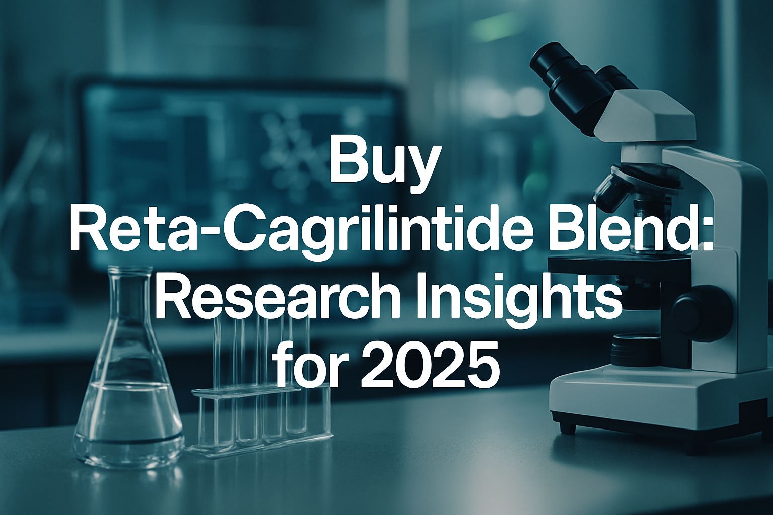 Professional landscape hero image (1536x1024) with bold text overlay: 'Buy Reta-Cagrilintide Blend: Research Insights for 2025', modern sans
