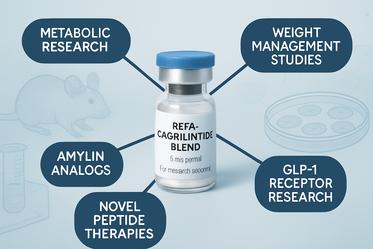 A visual representation of various research applications and future directions for Reta-Cagrilintide blend. This could include a mind map or