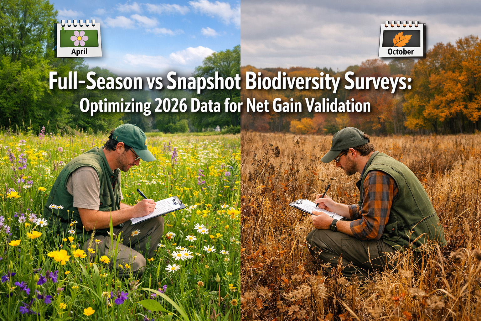 Professional () hero image with 'Full-Season vs Snapshot Biodiversity Surveys: Optimizing 2026 Data for Net Gain Validation'